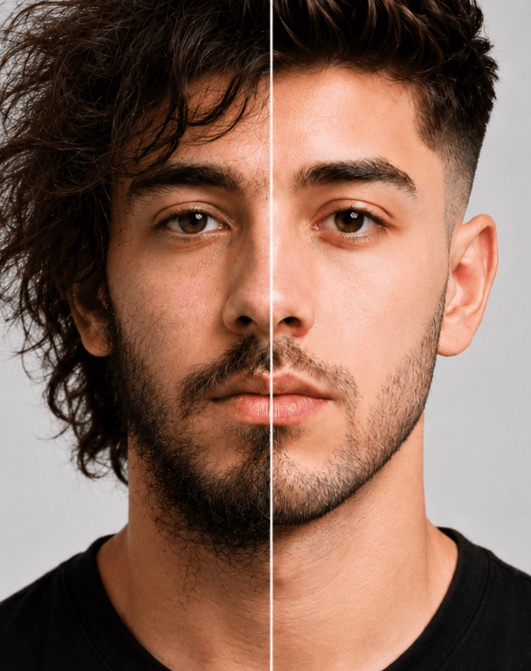 Before and after hairstyle comparison